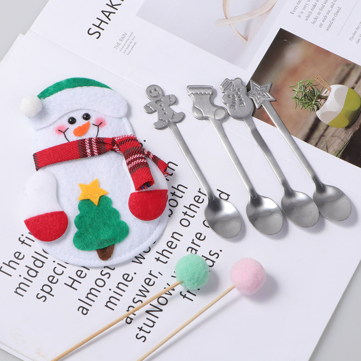 Coffee Tea Bags - 5Pcs Stainless Steel Christmas Spoons Set