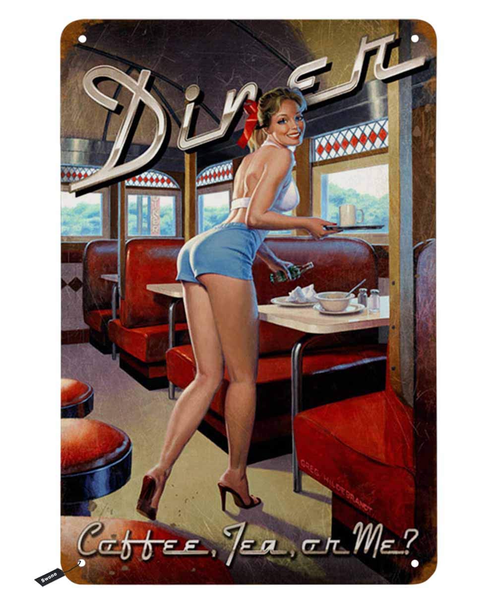 Coffee Tea Me - Swono Dinner Tin Signs,Pinup Girl Smile