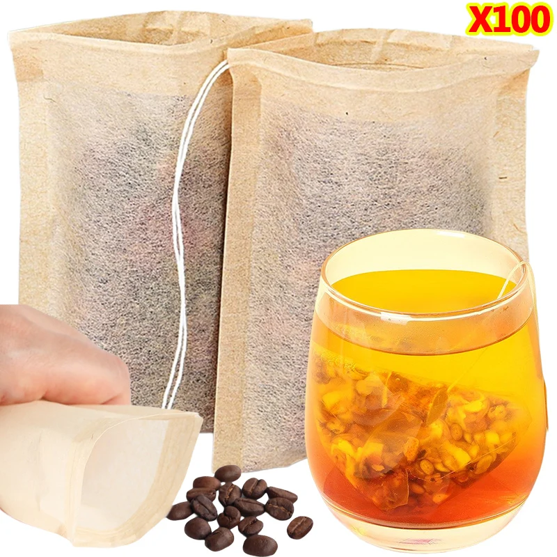 100Pcs Teabags with Drawstring - đánh giá và giá Coffee Tea Leaf